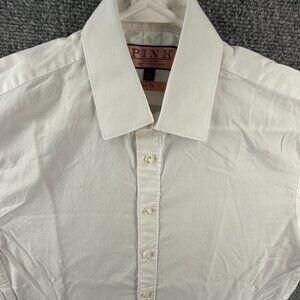 Thomas Pink Men Long Sleeve Button Up Shirt Cotton White Size 15 Slim Fit Woven